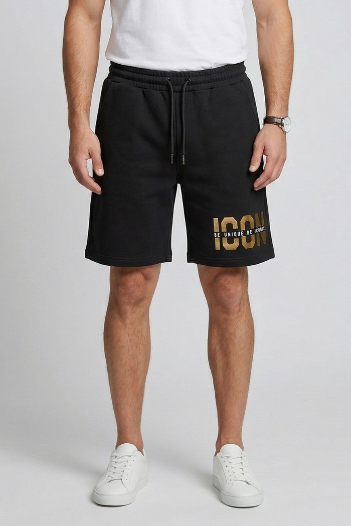 Icon bermuda in cotone stretch con stampa logo oro IUB019 [9d300454]