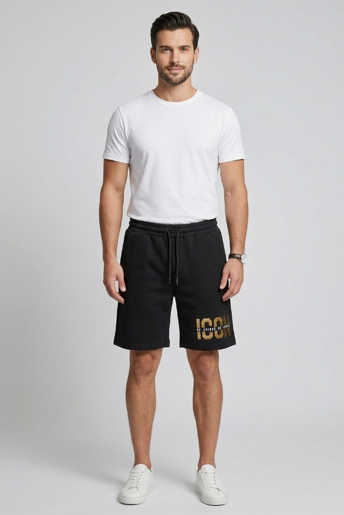Icon bermuda in cotone stretch con stampa logo oro IUB019 [f30b865d]