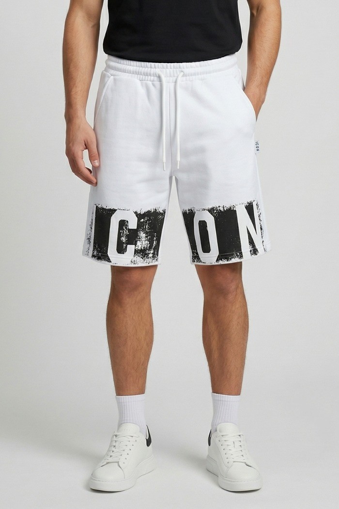 Icon bermuda in cotone stretch con stampa logo effetto pittura IUB023 [fd876d12]