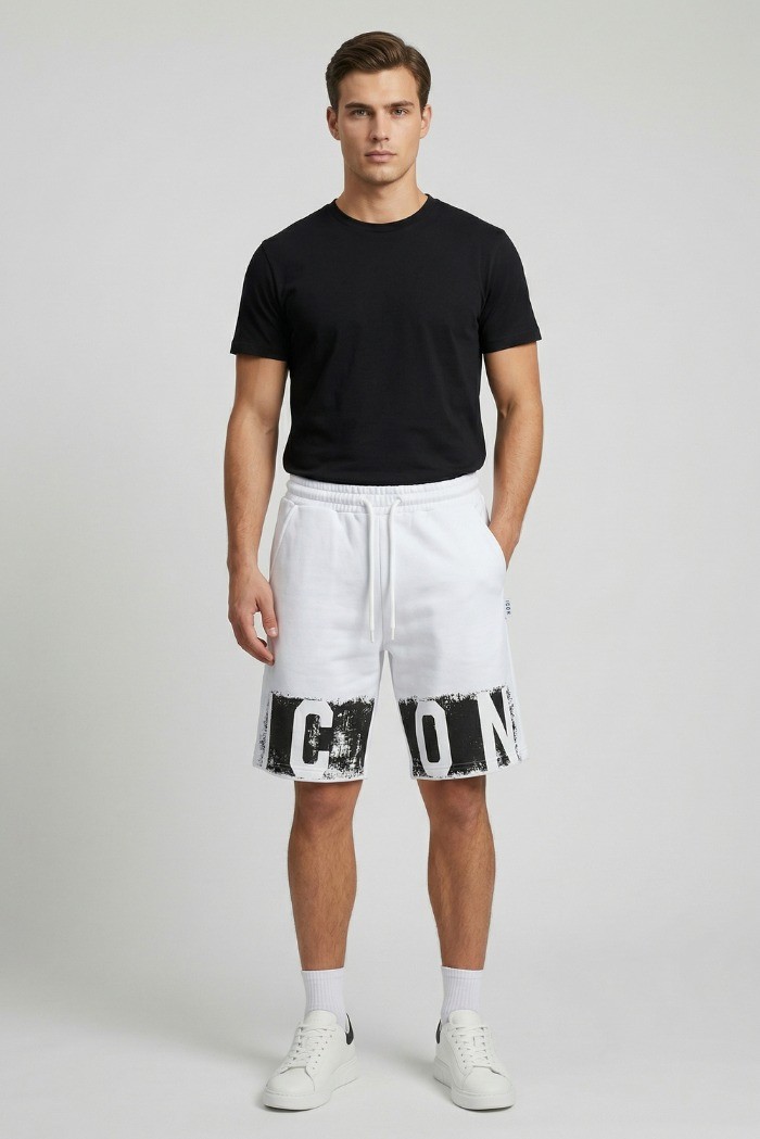 Icon bermuda in cotone stretch con stampa logo effetto pittura IUB023 [93bcef1b]