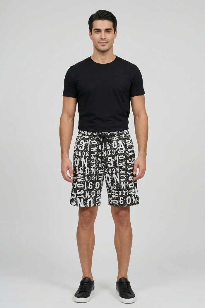 Icon bermuda in cotone stretch con stampa logo all-over IUB010 [11de4d2b]
