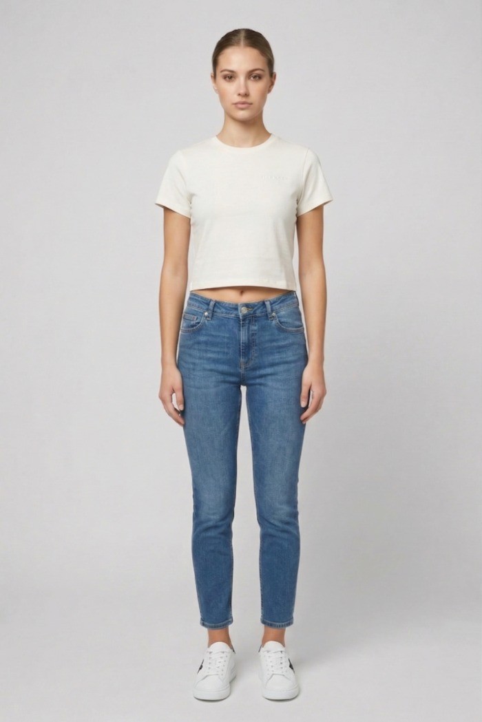 John Richmond t-shirt cropped in cotone stretch Sewamio UWP26001TS [4f17b169]