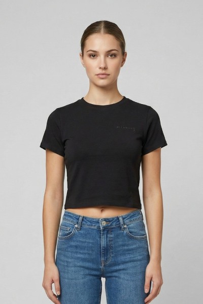 John Richmond t-shirt cropped in cotone stretch Sewamio UWP26001TS [0a2e8bec]