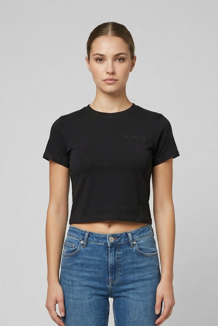 John Richmond t-shirt cropped in cotone stretch Sewamio UWP26001TS [0a2e8bec]