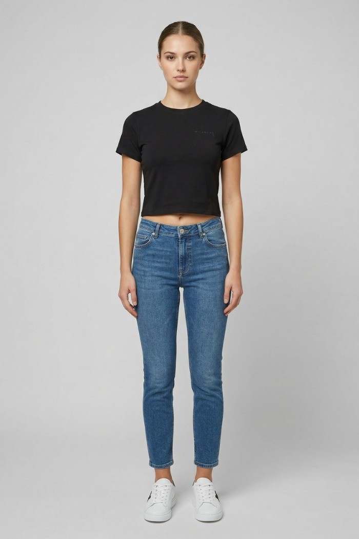 John Richmond t-shirt cropped in cotone stretch Sewamio UWP26001TS [641509e5]