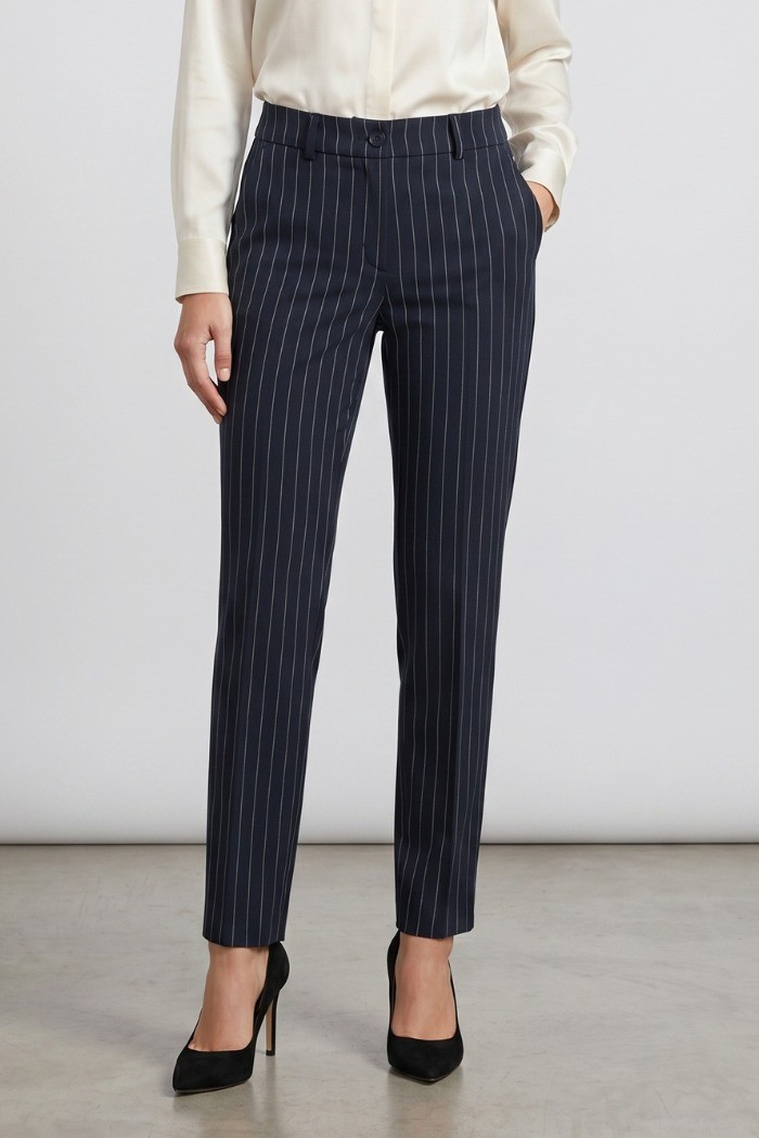 PDK pantalone gessato in misto viscosa stretch 056958 [019d089a]