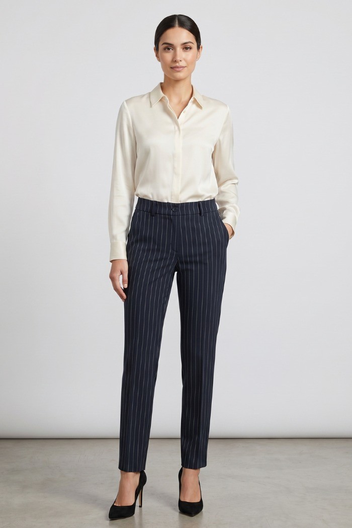 PDK pantalone gessato in misto viscosa stretch 056958 [6fa68a93]