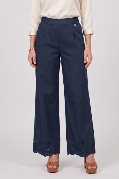 Fresh Flower pantalone in popeline di cotone con fondo traforato FD630 — 805219040079534_1