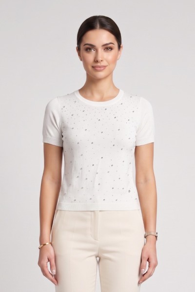 Fresh Flower maglia girocollo mezza manica con applicazioni FD469 — 805219040078921_1