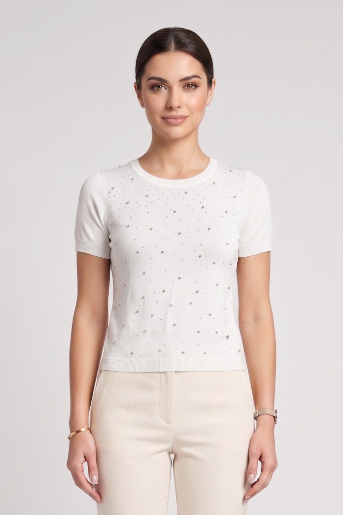Fresh Flower maglia girocollo mezza manica con applicazioni FD469 [9f361059]