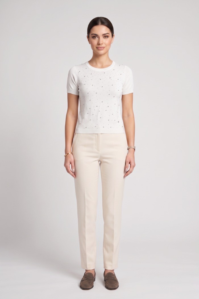 Fresh Flower maglia girocollo mezza manica con applicazioni FD469 [f10d9250]