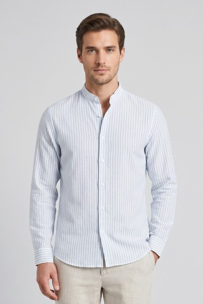 Sartor camicia coreana rigata in misto lino e cotone Parigi-s-6 — 805219040079164_2