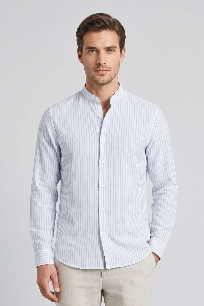 Sartor camicia coreana rigata in misto lino e cotone Parigi-s-6 [3f8842e4]