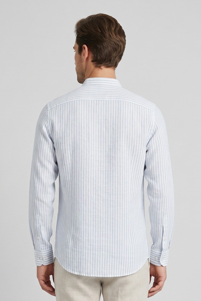 Sartor camicia coreana rigata in misto lino e cotone Parigi-s-6 [e6ae01e9]