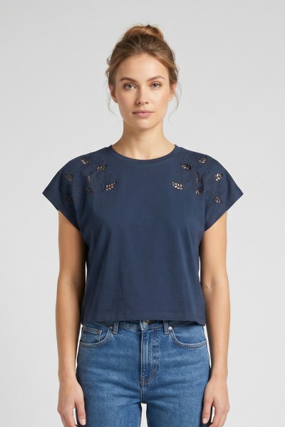 Fresh Flower t-shirt in cotone con dettagli traforati sulle spalle FD552 — 805219040079315_2