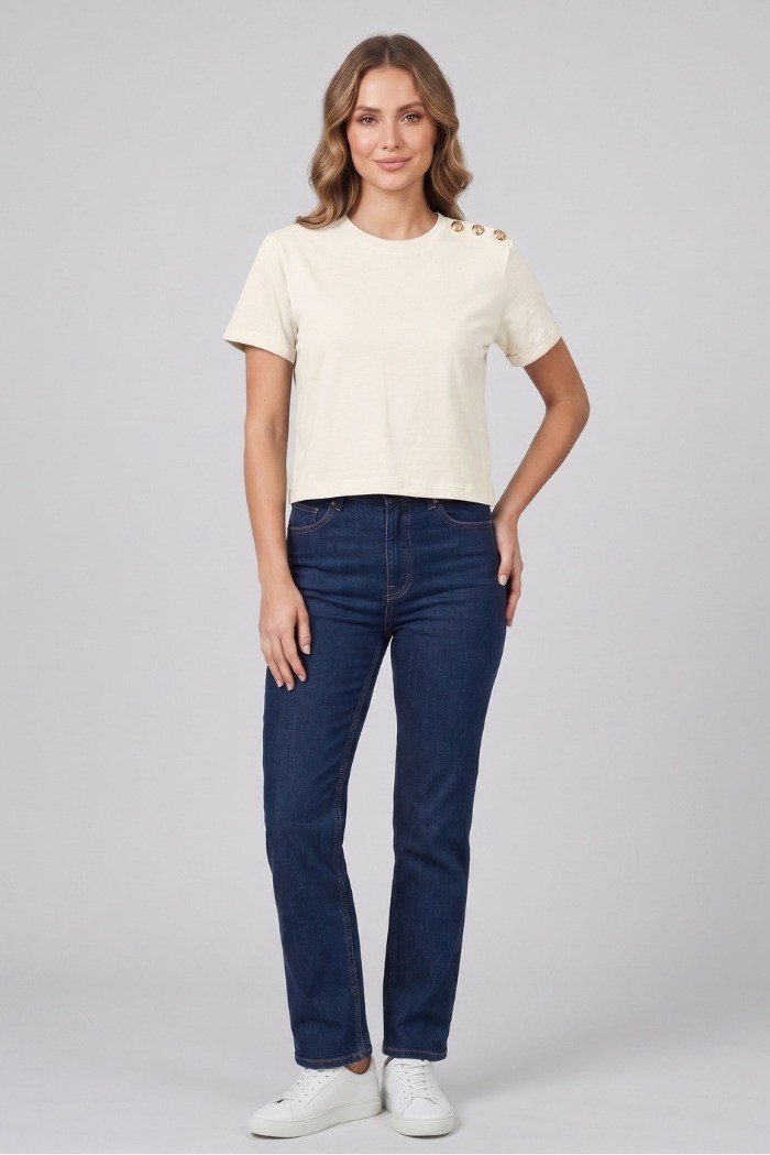 Blash t-shirt in cotone con bottoni sulla spalla BS1710013 [b49382f9]