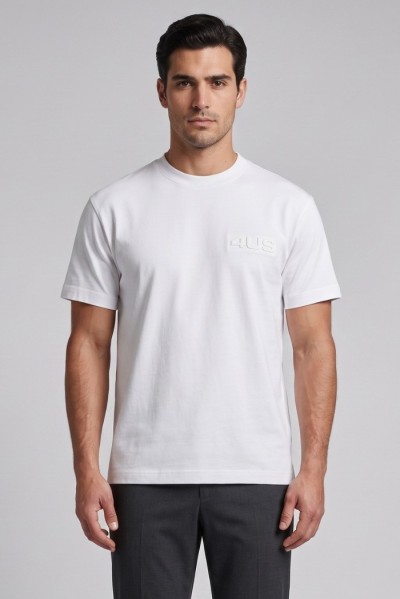 4US Paciotti t-shirt girocollo in cotone con logo a rilievo 4USTS1135 [fbdf6261]