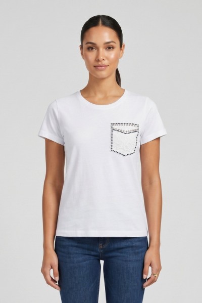 PDK t-shirt in cotone con taschino in pizzo 056932 — 805219040079545_1