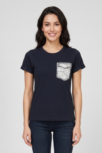 PDK t-shirt in cotone con taschino in pizzo 056932 — 805219040079545_2