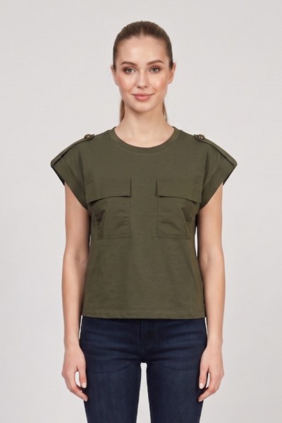 Markup t-shirt in cotone con martingala sulle spalle MW1610020 [54fa8cfc]