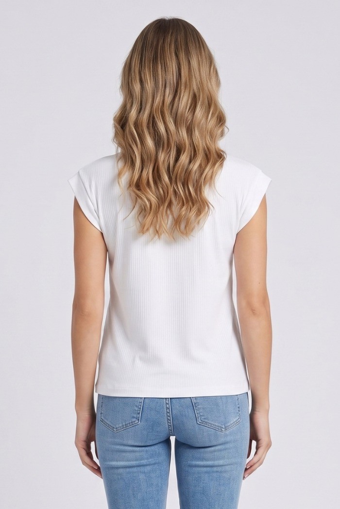 Fly Girl t-shirt giromanica in cotone stretch con stampa e strass 11694/03 [fcfb727f]