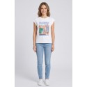 Fly Girl t-shirt giromanica in cotone stretch con stampa e strass 11694/03 [4be6b37b]