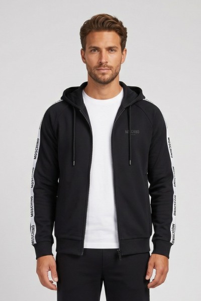 Moschino felpa in cotone stretch con zip e bande logate V1A1782-4409 — 805219040079799_1