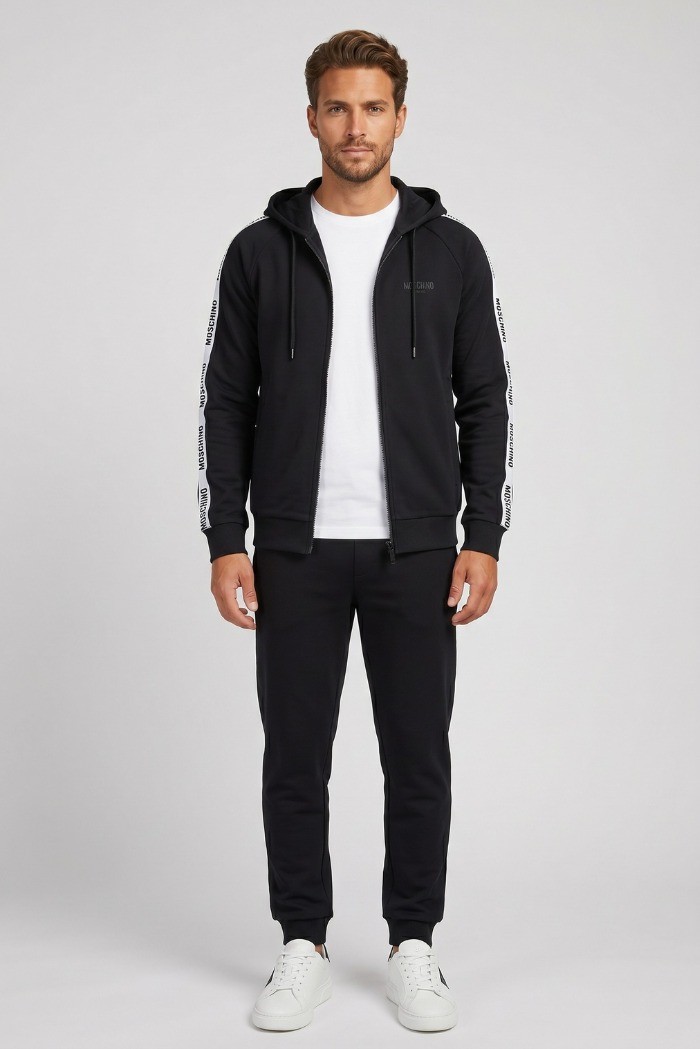 Moschino felpa in cotone stretch con zip e bande logate V1A1782-4409 [99576442]