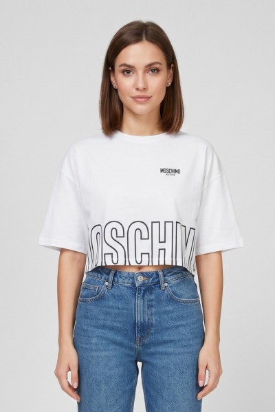 Moschino t-shirt cropped con stampa logo sul fondo V6A0712-4419 [e18a4f58]