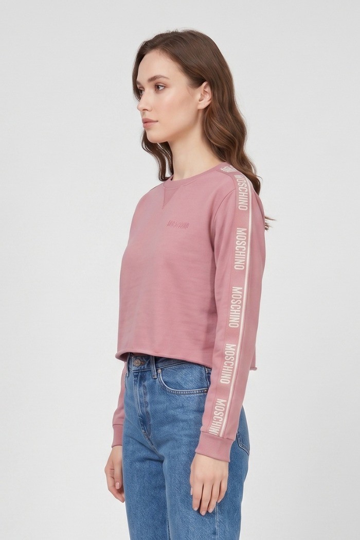 Moschino felpa girocollo cropped delavè con bande logate V6A1708-4436 [515694a5]