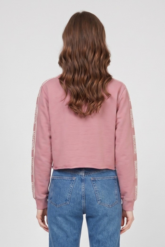 Moschino felpa girocollo cropped delavè con bande logate V6A1708-4436 [e64b55a1]