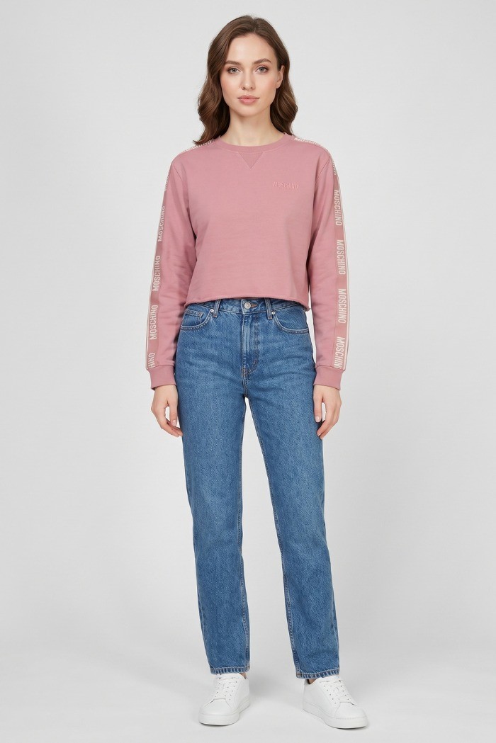 Moschino felpa girocollo cropped delavè con bande logate V6A1708-4436 [e31b12bf]