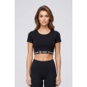 Moschino t-shirt cropped in cotone stretch con elastico logato V6A1201-4402 [a3ed8880]