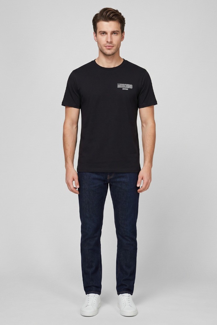 Moschino t-shirt in jersey di cotone con stampa logo V3A0701-9421 [76798b75]