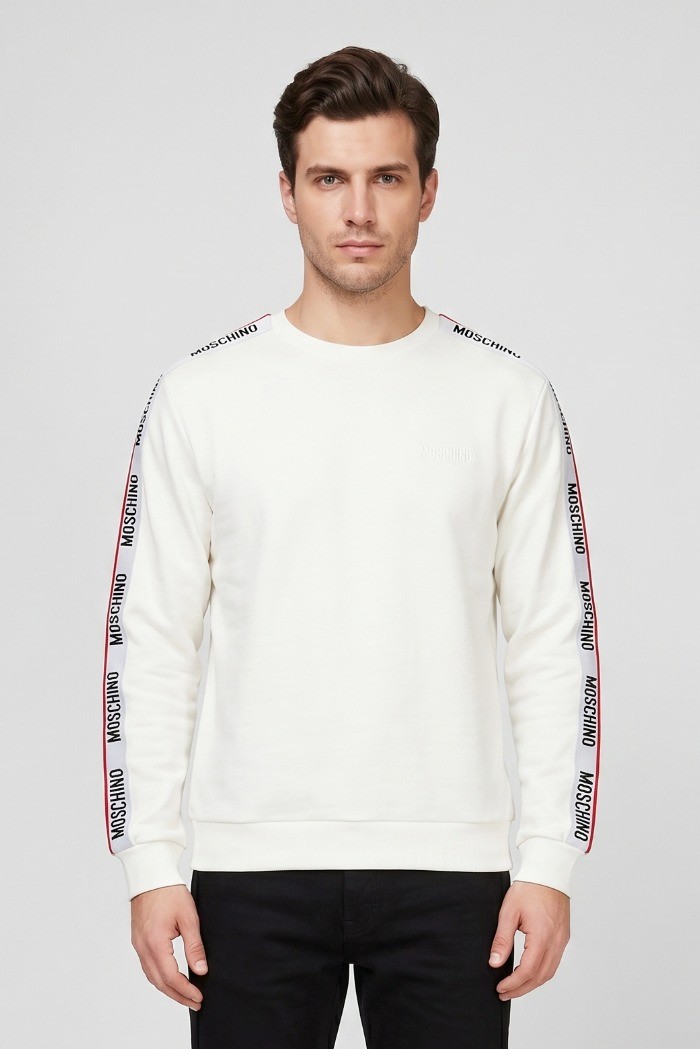 Moschino felpa girocollo in cotone con bande logate V1A1781-4409 [f960f96c]