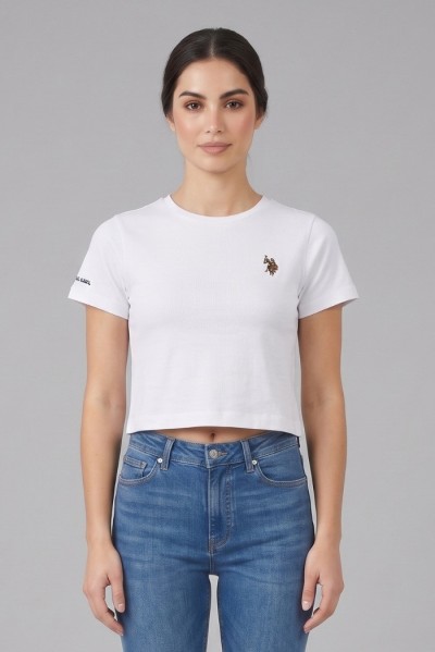 US Polo ASSN t-shirt cropped in jersey con logo ricamato Liby US43354024 [9c92db94]