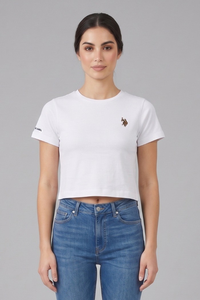 US Polo ASSN t-shirt cropped in jersey con logo ricamato Liby US43354024 [9c92db94]