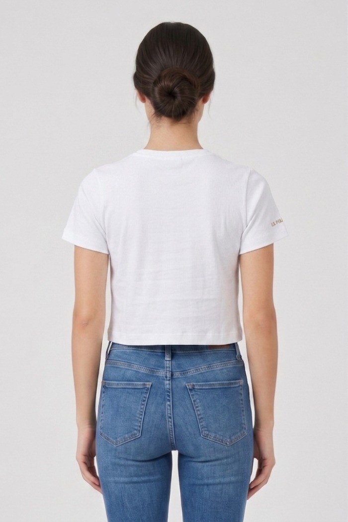US Polo ASSN t-shirt cropped in jersey con logo ricamato Liby US43354024 [45b49899]