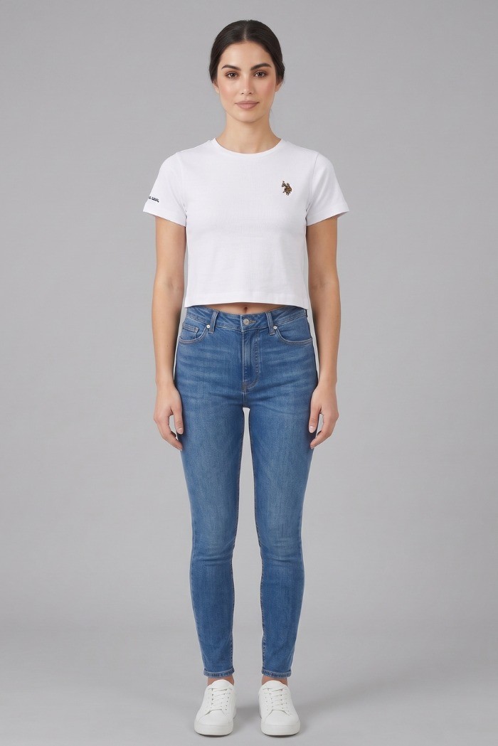 US Polo ASSN t-shirt cropped in jersey con logo ricamato Liby US43354024 [f2a9599d]