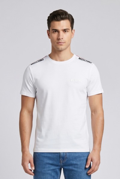 Moschino t-shirt in cotone con bande logate V1A0781-4405 — 805219040079816_1