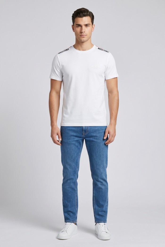 Moschino t-shirt in cotone con bande logate V1A0781-4405 [06e11269]
