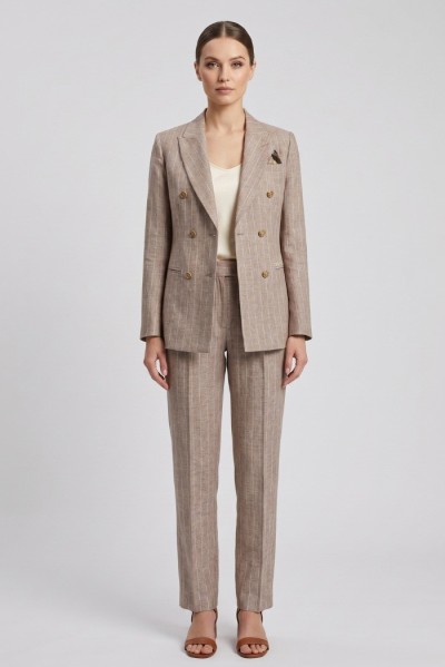 Markup tailleur gessato in misto lino e cotone MW1660003 [b37a0129]