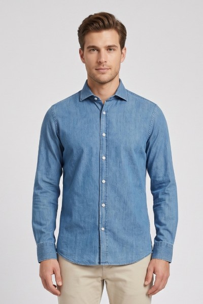 Paul Matthew camicia in denim di cotone stretch CF11-1001 — 805219040078704_2