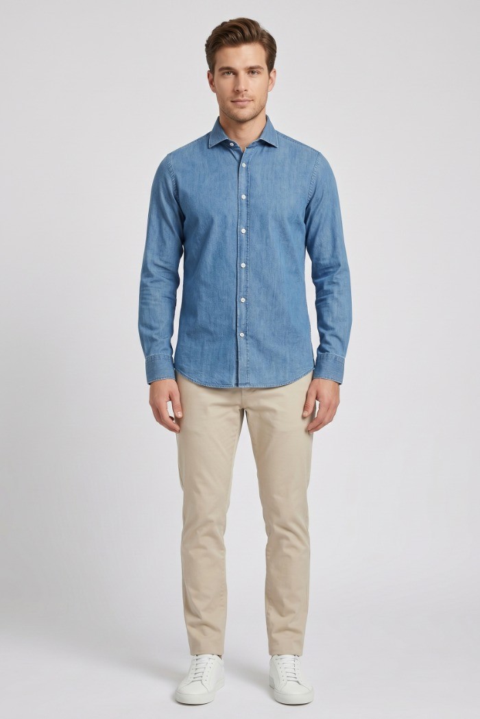 Paul Matthew camicia in denim di cotone stretch CF11-1001 [50a17040]