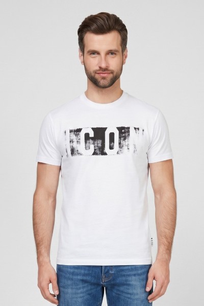 Icon t-shirt in cotone con stampa logo effetto pittura IUT034 [858a4509]