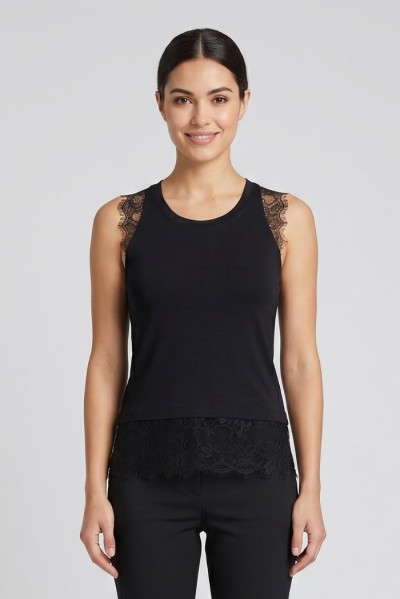 Fresh Flower canotta in viscosa stretch con inserti in pizzo FD603 [ea524dfb]