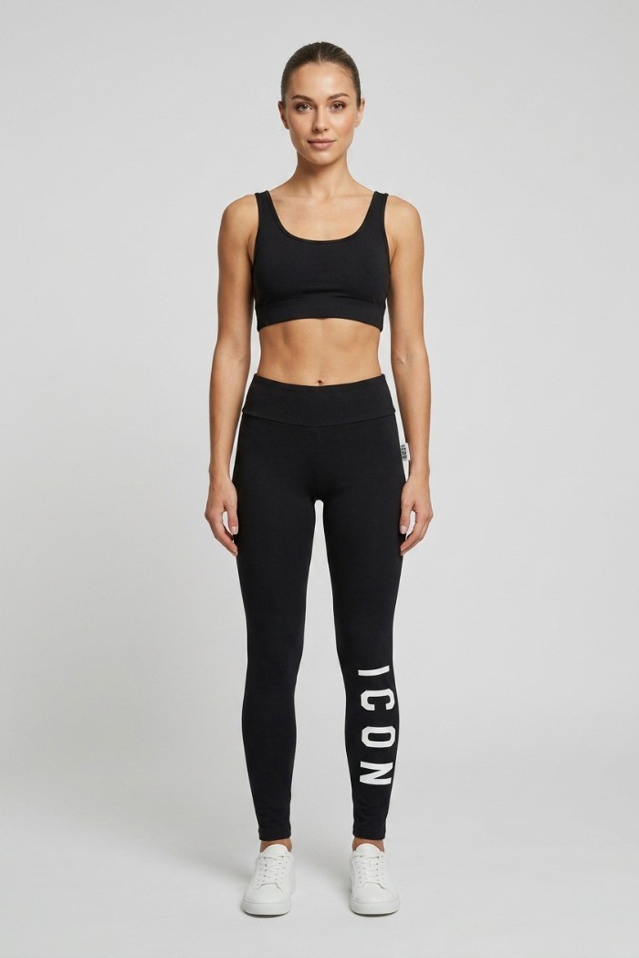 Icon leggings in cotone stretch con maxi stampa logo IDL003 [f47a0b0a]