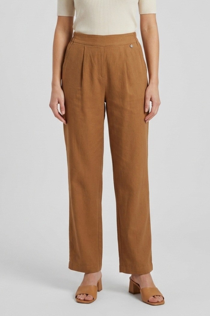Fresh Flower pantalone in misto lino con pinces FD654 [166606d7]