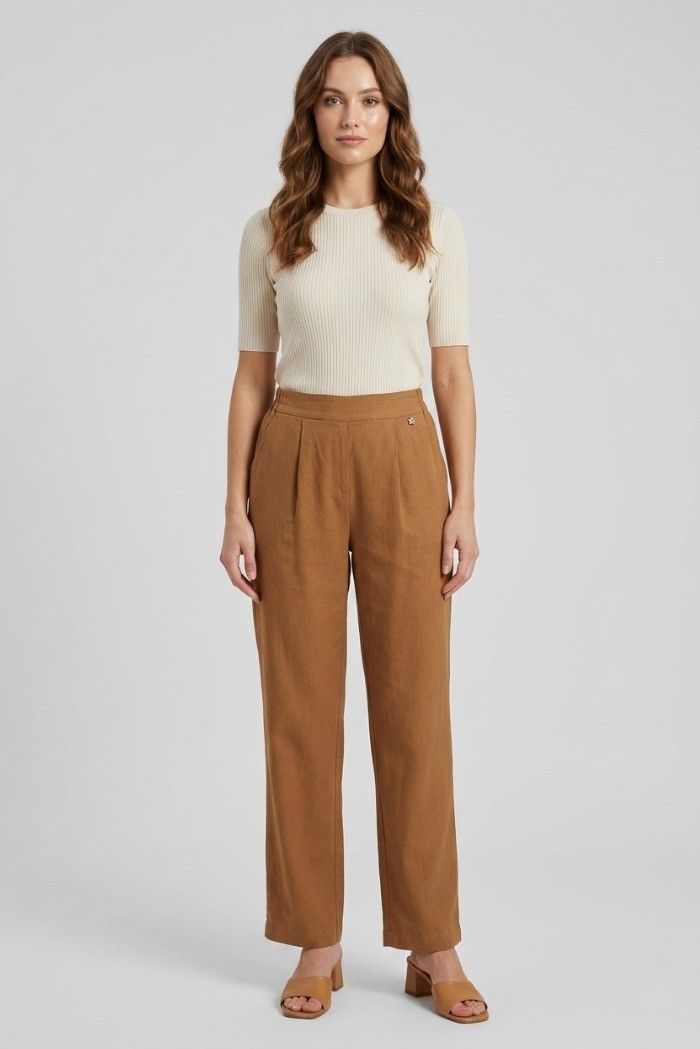 Fresh Flower pantalone in misto lino con pinces FD654 [785d84de]