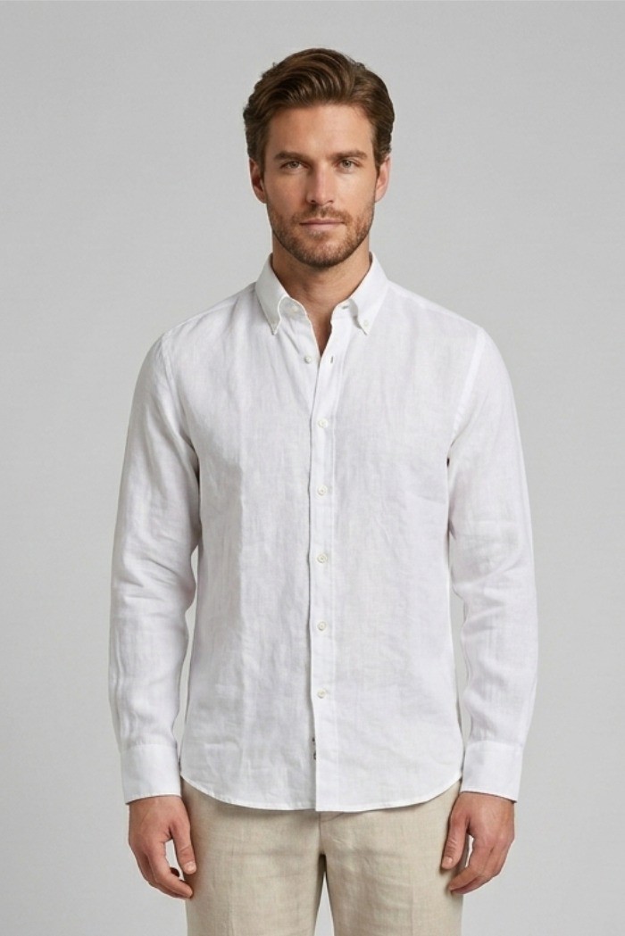 Guy camicia botton down in lino Custom919x-1211 M50090 [e49cf44d]
